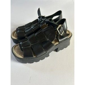 Mia Womens Size 7.5 Black Leather Chunky Platform Fisherman Sandals 90s Y2K
